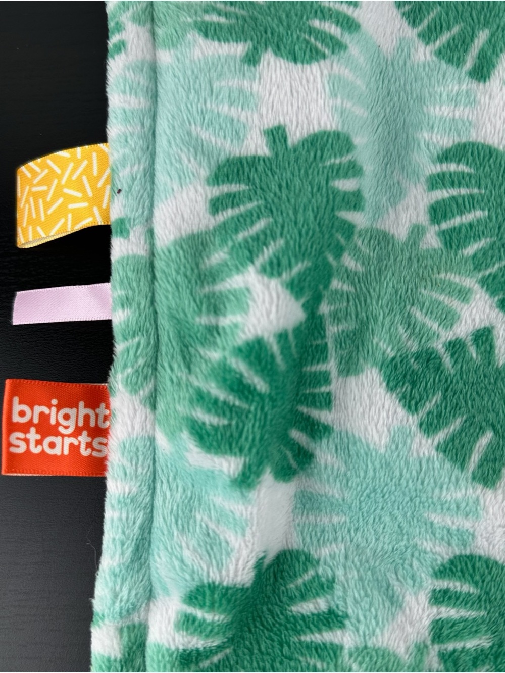 Bright Starts Taggies Green White Leaf Lovey Security Blanket 12" x 12" Plush - Picture 3 of 3